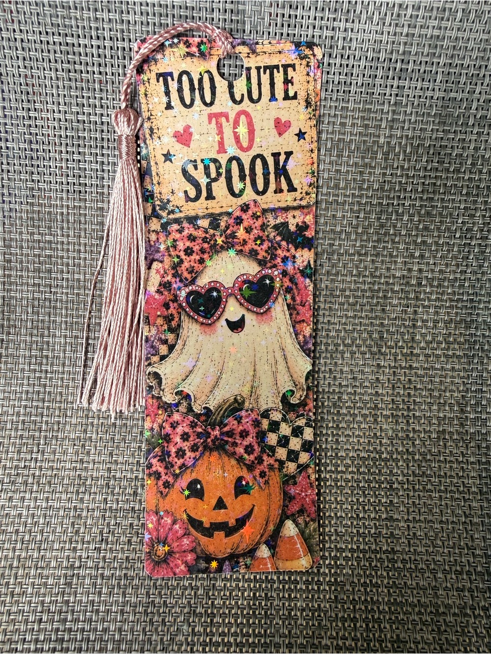 Too Cute To Spook Halloween Bookmark with Pink Tassel